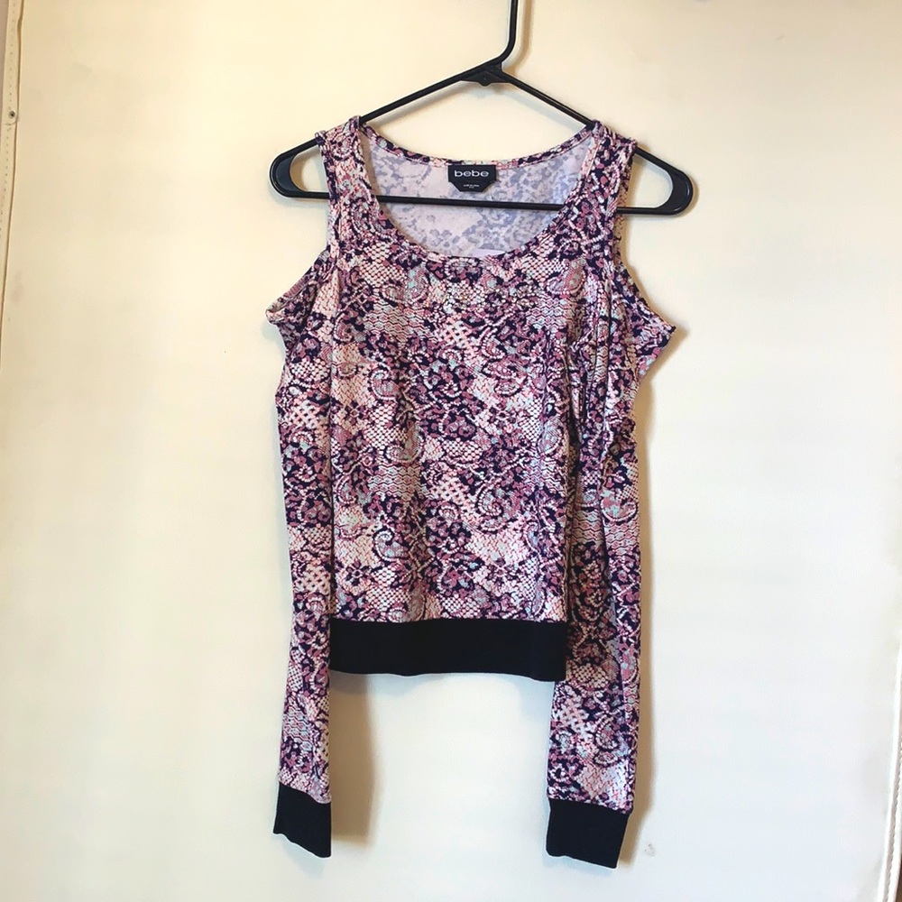 Bebe off shoulder top - rhinestone diamond logo - XXS